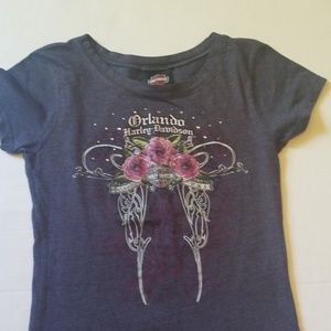Harley Davidson Shirt Dark Gray and Pink XS